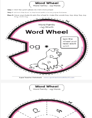 Word Family Unit -og Words Printable Word Wheel Activity Worksheet