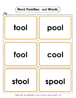 Word Family Unit -ool Words Printable Flashcards Activity Worksheet