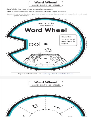 Word Family Unit -ool Words Printable Word Wheel Activity Worksheet