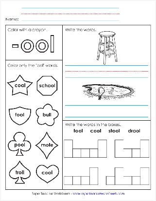 Word Family Unit -ool Words Printable Worksheet