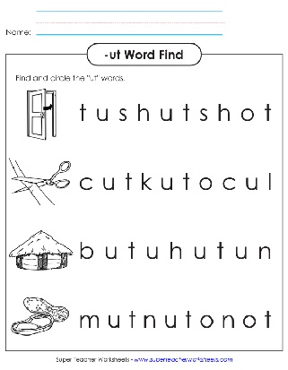 Word Family Unit -ut Words Printable Circle The Word Activity Worksheet