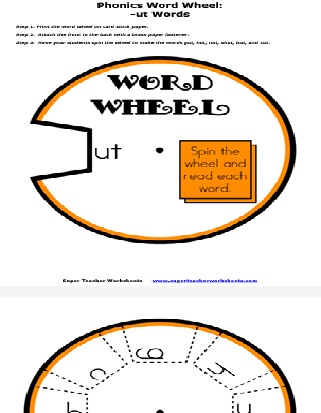 Word Family Unit -ut Words Printable Word Wheel Activity Worksheet