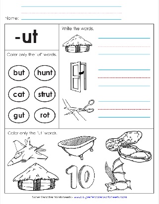 Word Family Unit -ut Words Printable Worksheet