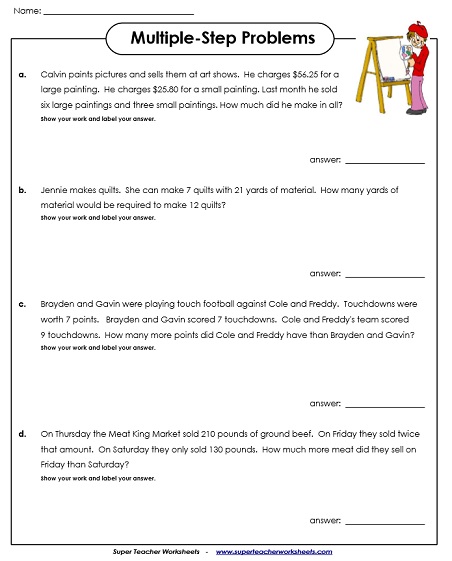 Multiple Step Word Problems Worksheets