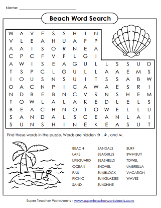 Beach (Summer) Word Search Puzzle